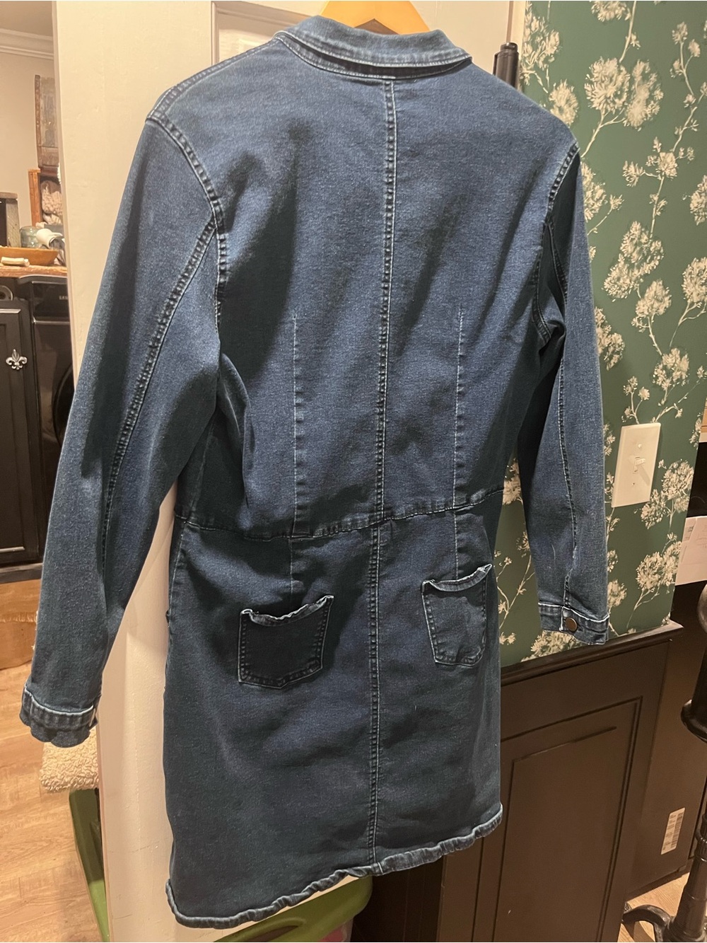 Button-Front Dark Blue spandex Denim Shirt Dress - Picture 2 of 2